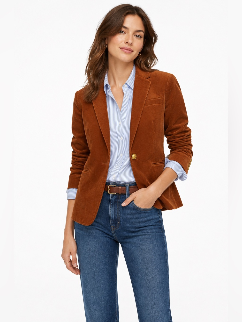 J.Crew Campbell Corduroy Blazer Brown Gold Crest Buttons Size 6 Cotton
